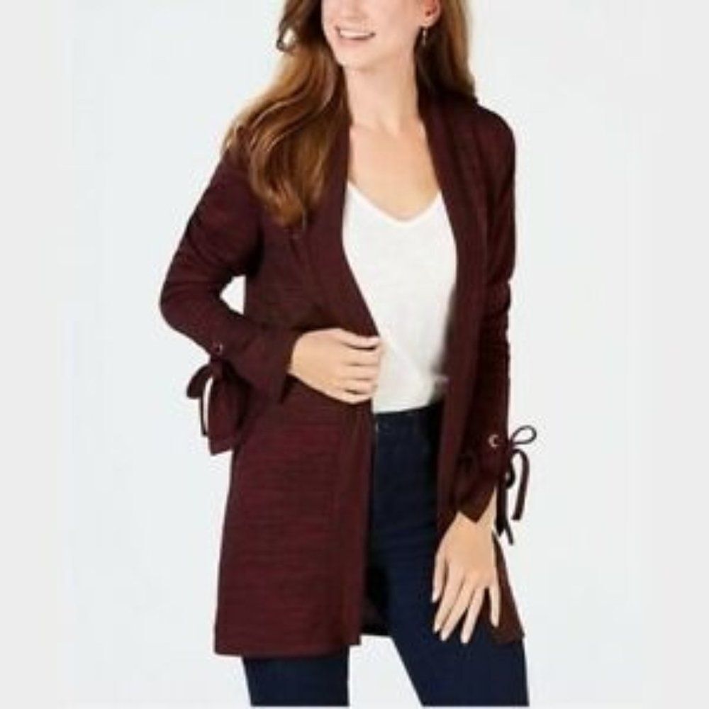 Character Club Womens Burgundy Marooned Long Flare Sleeve Cardigan Sweater Sz PM